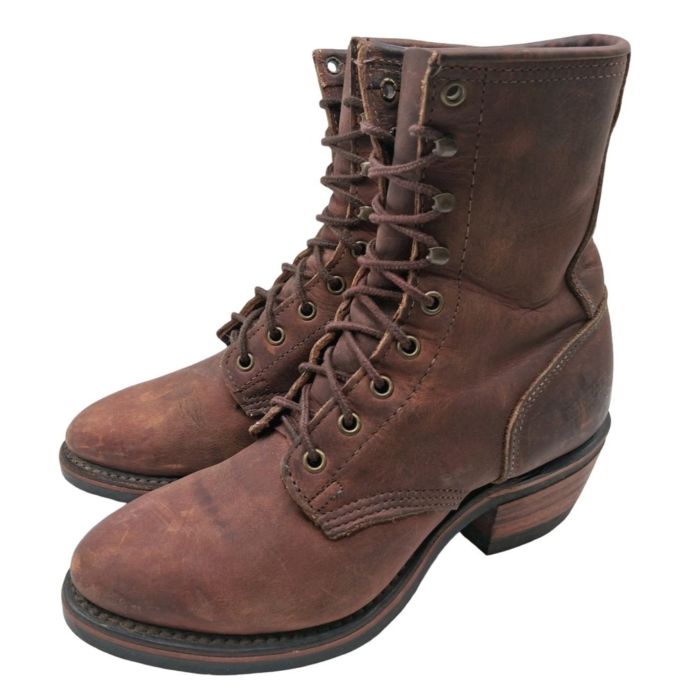 Santa Fe Boot Co Boots Mens Size 8.5 Brown Leather Lace Up Western Vibram Work